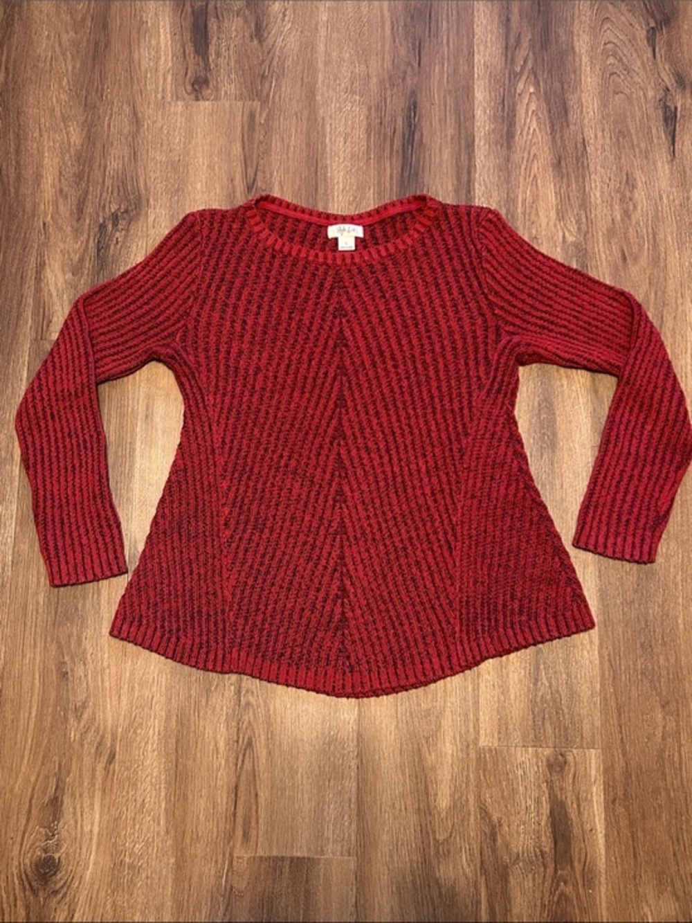 Style & Co. Red Black Ribbed Scoop Neck Figure Flattering Sweater L Large
